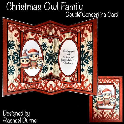 Christmas Owl Family Double Concertina Card