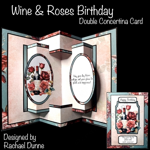 Wine and Roses Birthday Double Concertina Card