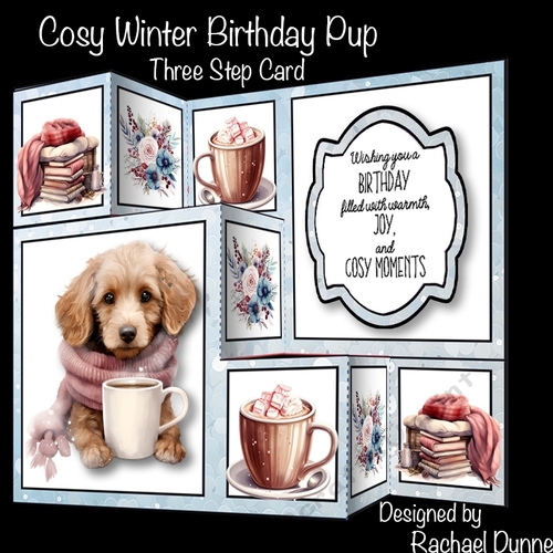 Cosy Winter Birthday Pup Three Step Card