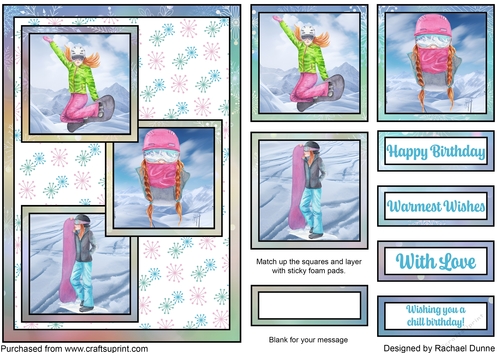 Birthday Snowboard Fun (Rainbow)