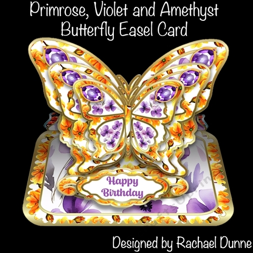 Primrose, Violet and Amethyst (February) Butterfly Easel Card