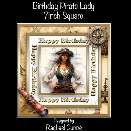 Birthday Pirate Lady 7inch Square