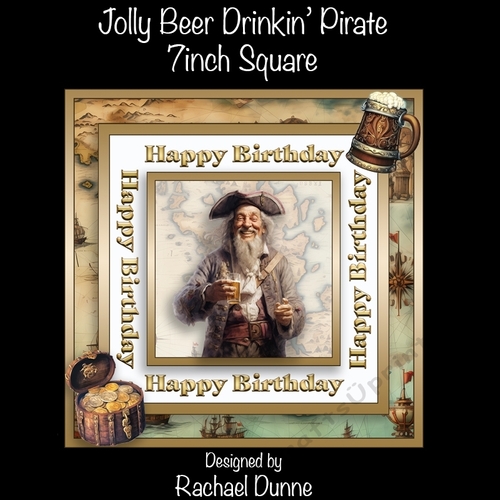 Birthday Jolly Beer Drinkin Pirate 7inch Square
