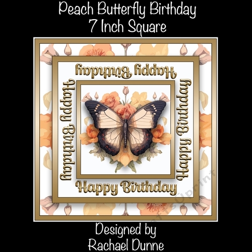 Peach Butterfly Birthday 7inch Square