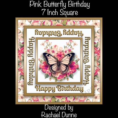 Pink Butterfly Birthday 7inch Square