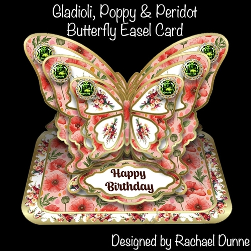August - Gladioli, Poppy & Peridot Butterfly Easel Card