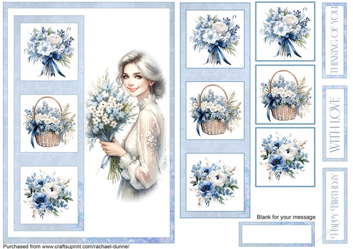 Blue Flower Basket Simple Squares C5