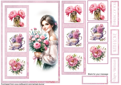 Pink Birthday Tea Party Simple Squares C5