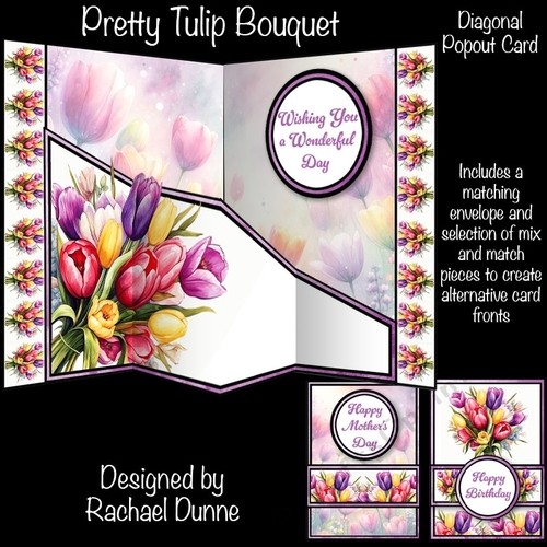 Pretty Tulip Bouquet Diagonal Popout Card
