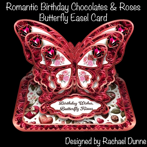 Romantic Birthday Chocolate & Roses Butterfly Easel Card