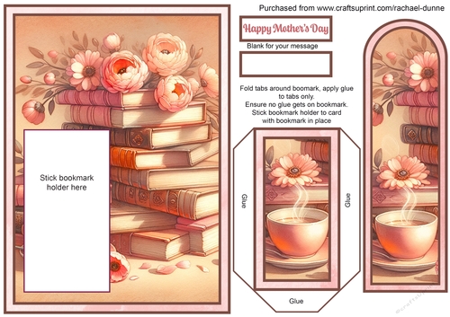 Peachy Peonies & Books Mothers Day Bookmark Card