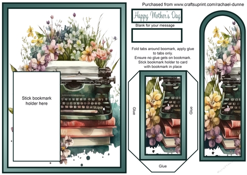 Floral Typewriter Books Mothers Day Bookmark Card
