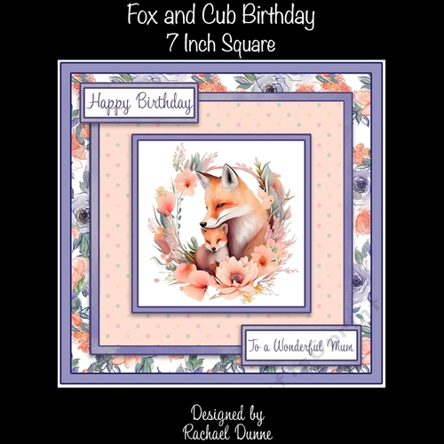 Fox and Cub Birthday 7 Inch Square