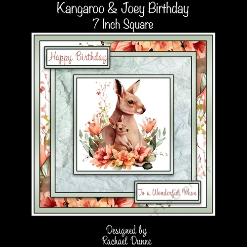 Kangaroo Mum & Joey Birthday 7 Inch Square