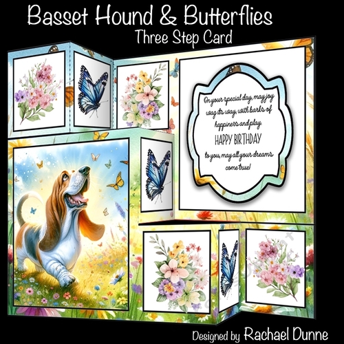 Basset Hound and Butterflies Three Step Card