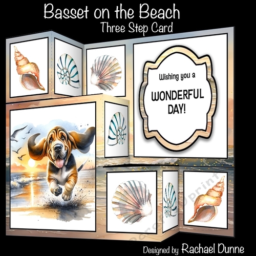 Basset on The Beach Three Step Card