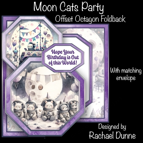 Moon Cats Party Offset Octagon Foldback Card