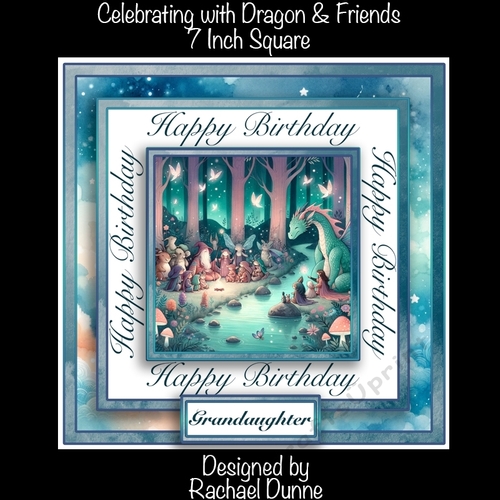 Celebrating with Dragon and Friends 7 inch square