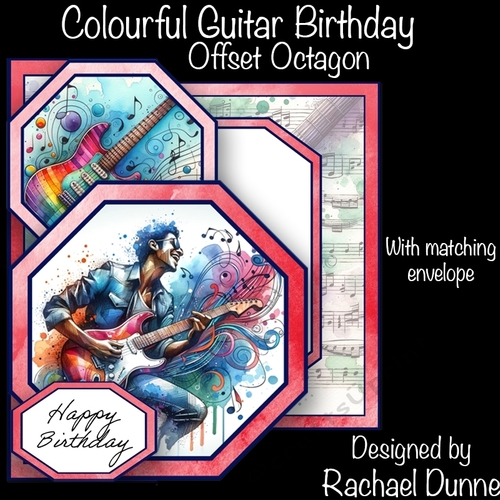 Colourful Guitar Birthday Offset Octagon