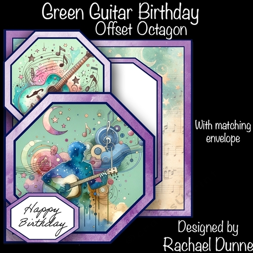 Green Guitar Birthday Offset Octagon