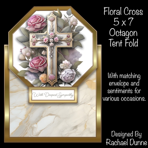 Floral Cross 5 x 7 Octagon Tent Card