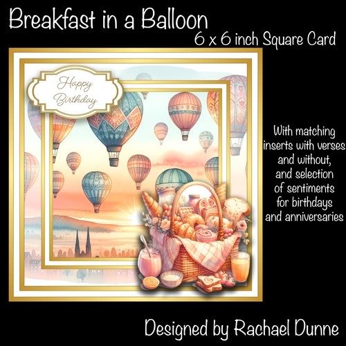 Breakfast in a Balloon 6 x 6 Inch Square Card