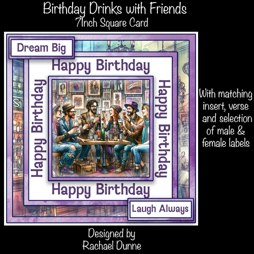 Birthday Drinks with Friends 7 Inch Square