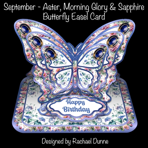September - Aster, Morning Glory & Sapphire Butterfly Easel Card