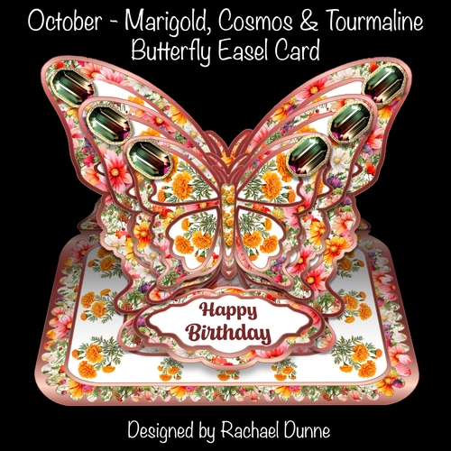 October - Marigold, Cosmos & Tourmaline Butterfly Easel Card