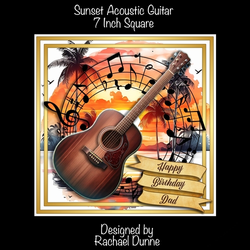 Sunset Acoustic Guitar Hero Happy Birthday 7 In Square