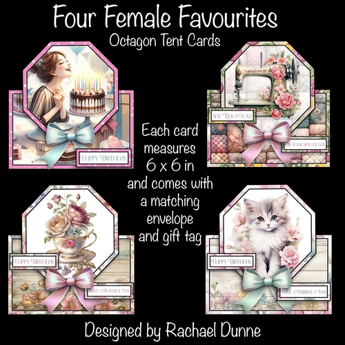 Four Female Favourites Octagon Tent Cards