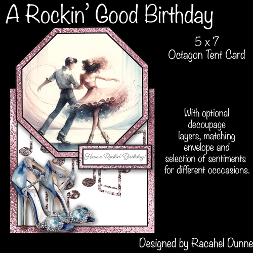 A Rockin Good Birthday! 5 x 7 Octagon Tent Card
