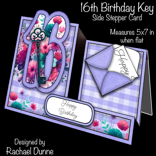 16th Birthday Floral Denim Side Stepper Card