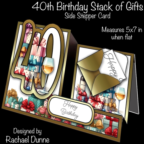40th Birthday Stack of Gifts Side Stepper Card