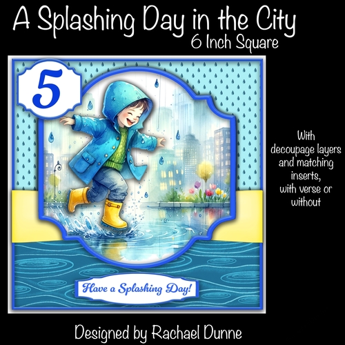A Splashing Day in the City 6 Inch Square