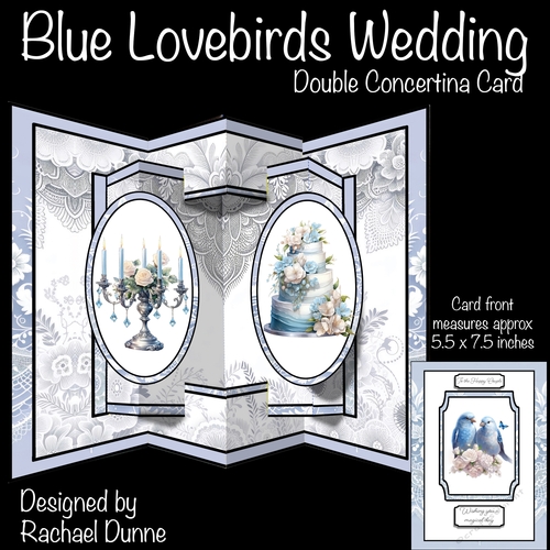 Blue Lovebirds Wedding Concertina Card