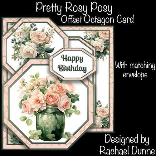Pretty Rosy Posy Offset Octagon Card