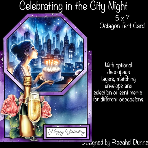 Celebrating in the City Night 5 x 7 Octagon Tent Card