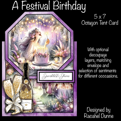 A Festival Birthday 5 x 7 Octagon Tent Card