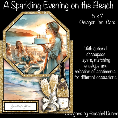A Sparkling Evening on the Beach Octagon Tent Card