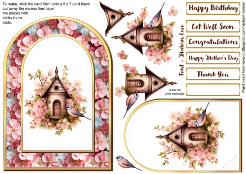 Birdhouse in the Blossoms Gold Arch 5 x 7