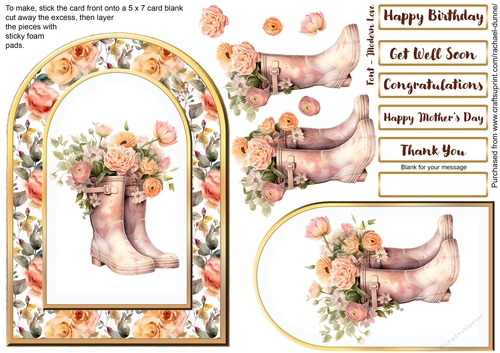 Floral Welly Boots Gold Arch 5 x 7