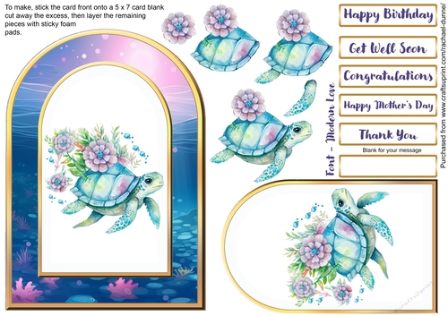 Floral Turtle Gold Arch 5 x 7