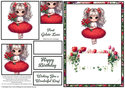 Little Red Tulip Girl Pyramid Front Card