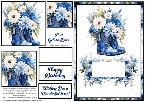 Blue Floral Boots Pyramid Front Card