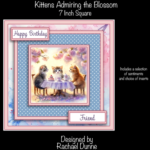 Kittens Admiring the Blossom 7 Inch Square Card