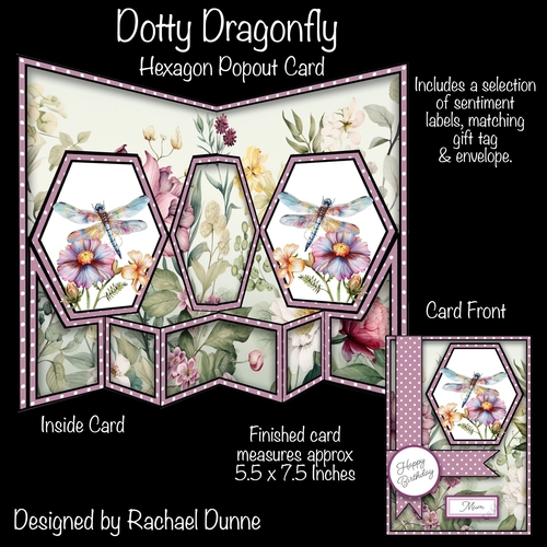Dotty Dragonfly Hexagon Popout Card