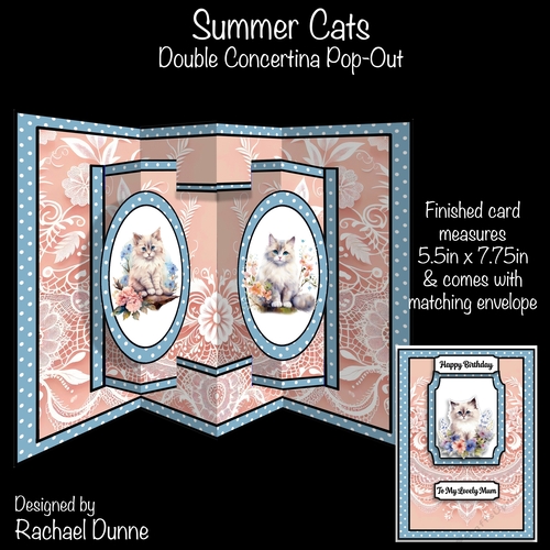 Summer Cats Double Concertina Card