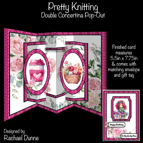 Pretty Knitting Double Concertina Card