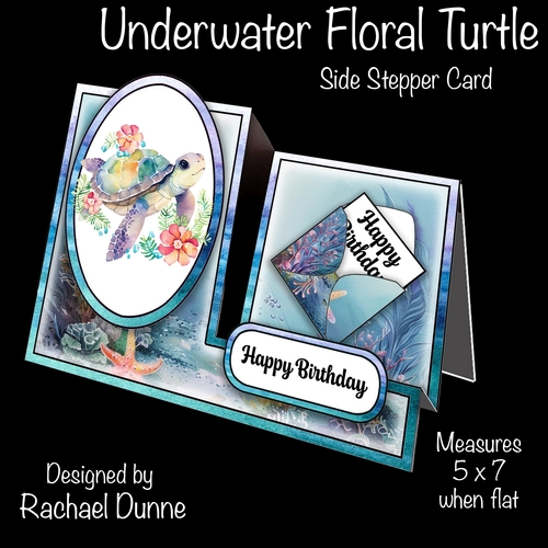 Underwater Floral Turtle Side Stepper Card
